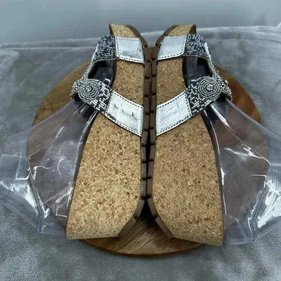 Mascha Shoes Womens Size 39 US 8.5 Silver Beaded Wedge Sandals Italy Platform - Picture 7 of 13